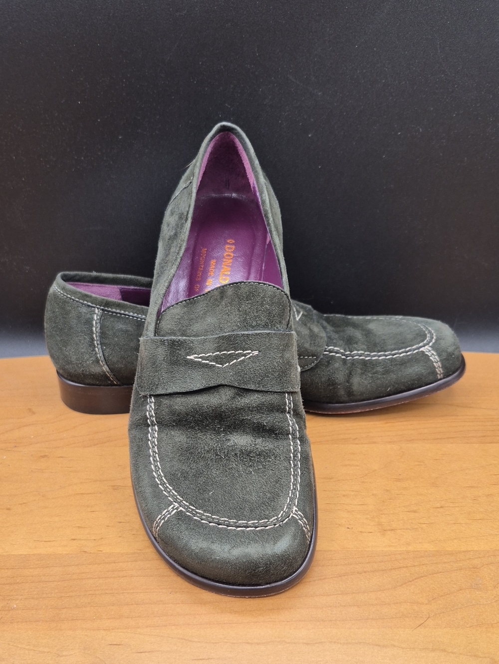 Donald Pliner Olive Green Suede Penny Loafers Size 6 M